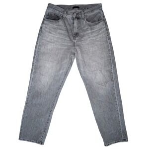 Uniqlo 24 Light Grey Straight Leg High‎ Rise Mom Jeans 100% Cotton Denim